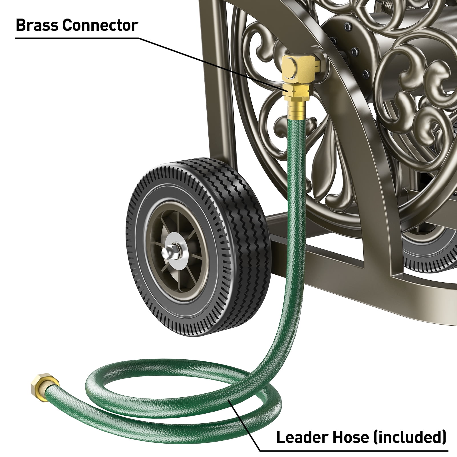 Outlandpro Hose Reel Cart Heavy Duty Powder-Coated Steel Outdoor Planting with Storage Basket