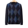 thumbnail image 5 of QSAWXQZ Men's Crewneck Sweater Long Sleeve Argyle Jacquard Pullover Knit Top XS, 5 of 8