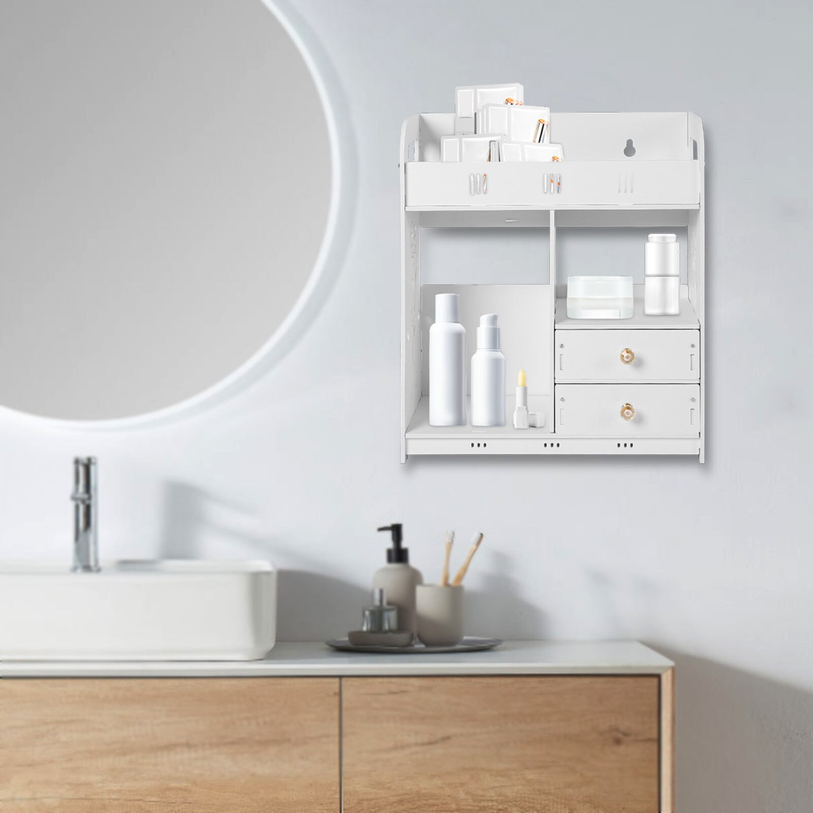 Bathroom Wall Cabinet Wall Mounted Shelf Small Kitchen Toilet Drawer Organizer for Bathroom, Living Room