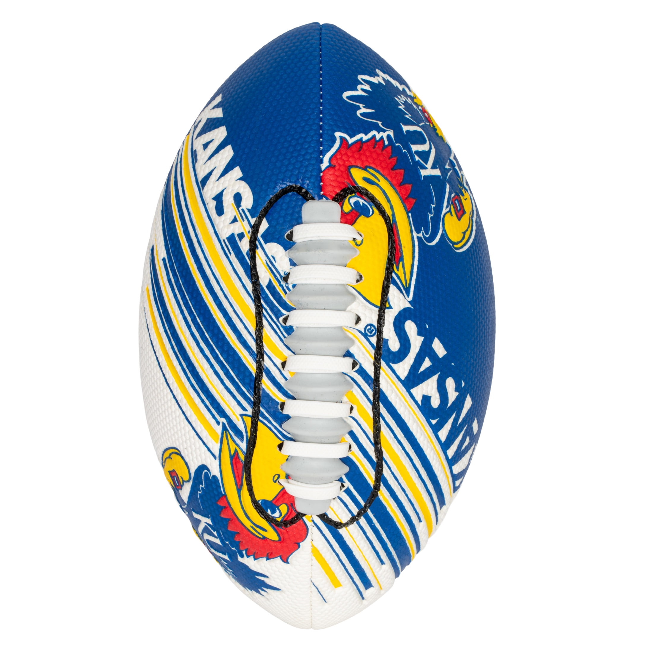 NCAA Kansas Jayhawks Foam Football - Youth Mini Football for Kids - 8.5" Junior Soft Foam Football - SPACELACE Easy Grip Cover - Perfect Toy Football for Kids