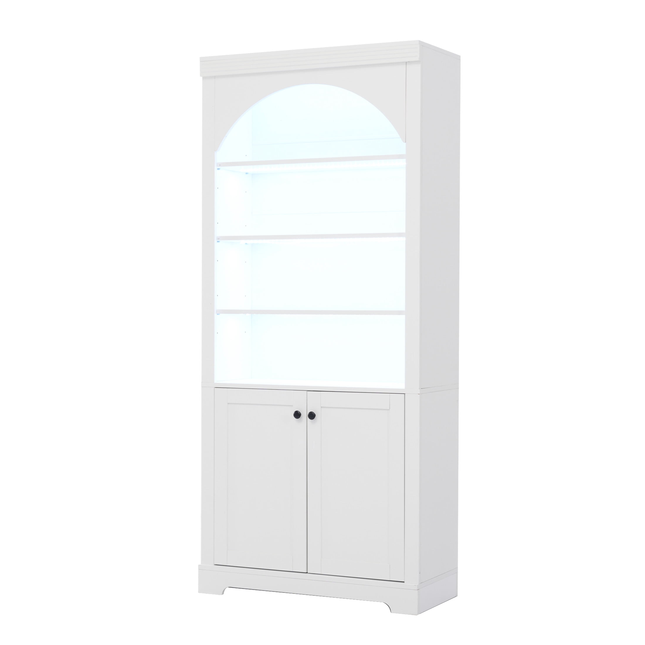 GDF Studio Arbor Arched Bookshelf with LED Lighting, Storage Cabinet & Adjustable Shelves for Home Office, White