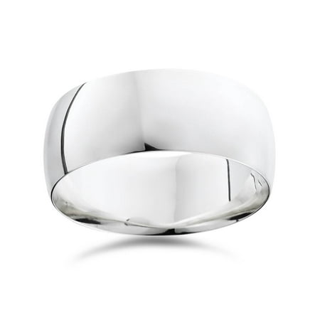 High Polished 9MM Dome Mens Wedding Band Ring Solid 10K White Gold