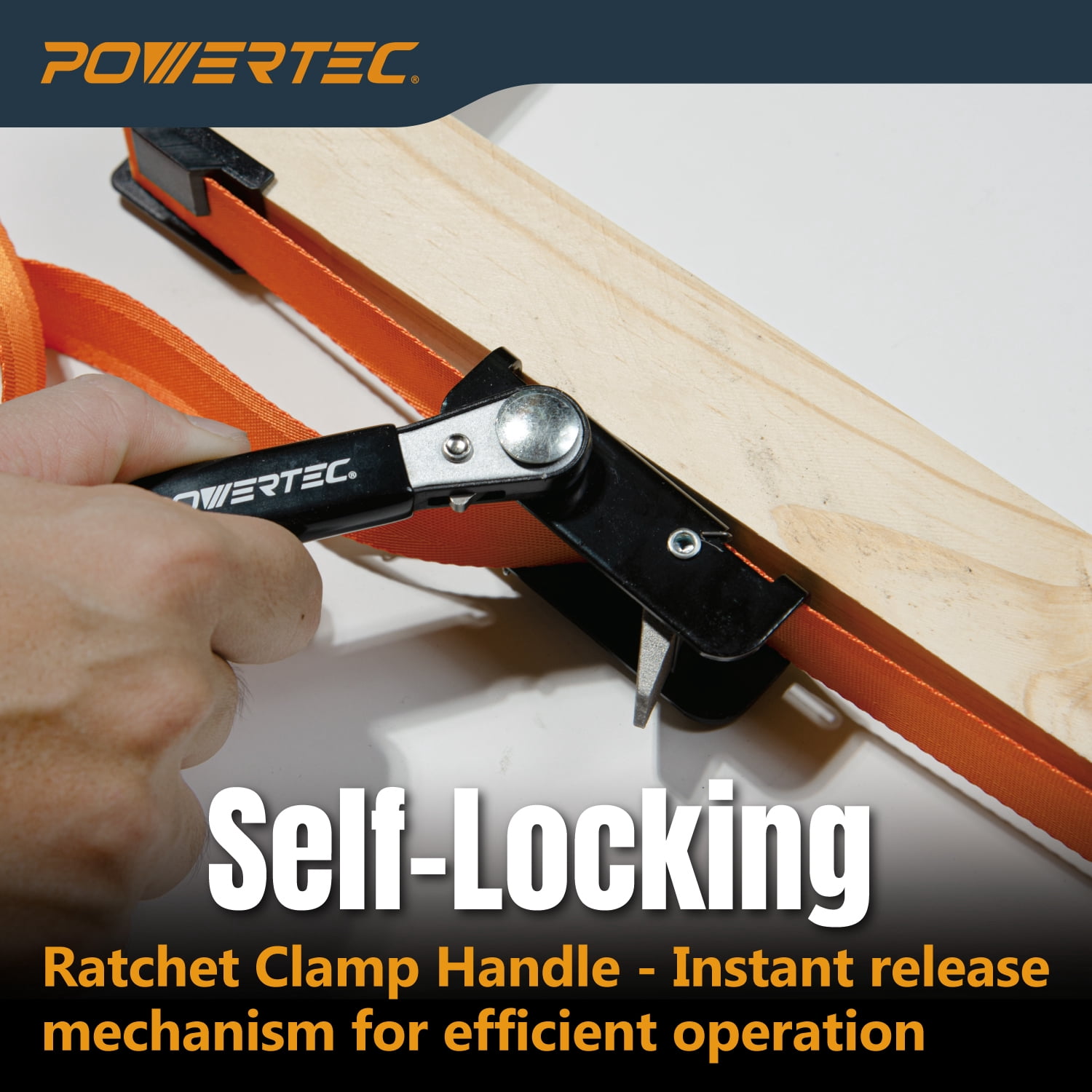 POWERTEC Adjustable Band Clamp for Woodworking - 15 ft. Adjustable Strap Clamp with Ratcheting Handle, Non-Marring Corners, 1000 lbs Capacity, 1 PK (72071N)