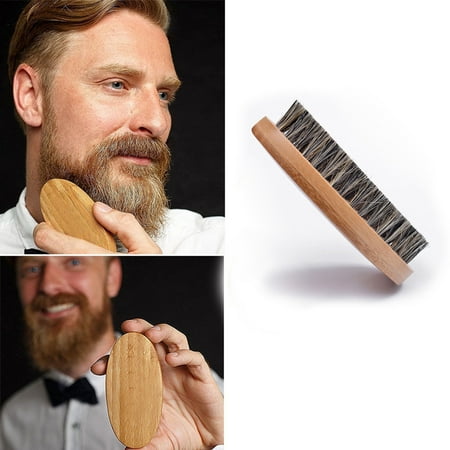 Men Boar Hair Bristle Beard Mustache Brush Military Hard Round Wood Handle