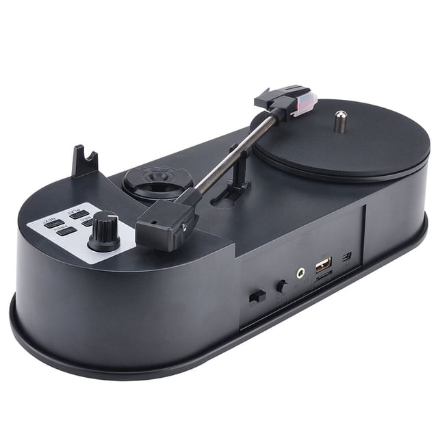 Black Direct-Drive Vinyl Turntable with 33/45 RPM Speeds - Convert Vinyl Records to MP3 & Store on USB/Micro SD Card, Built-in MP3 Player, 3.5mm AUX Line Out, Volume Control, AA Battery/USB Powered