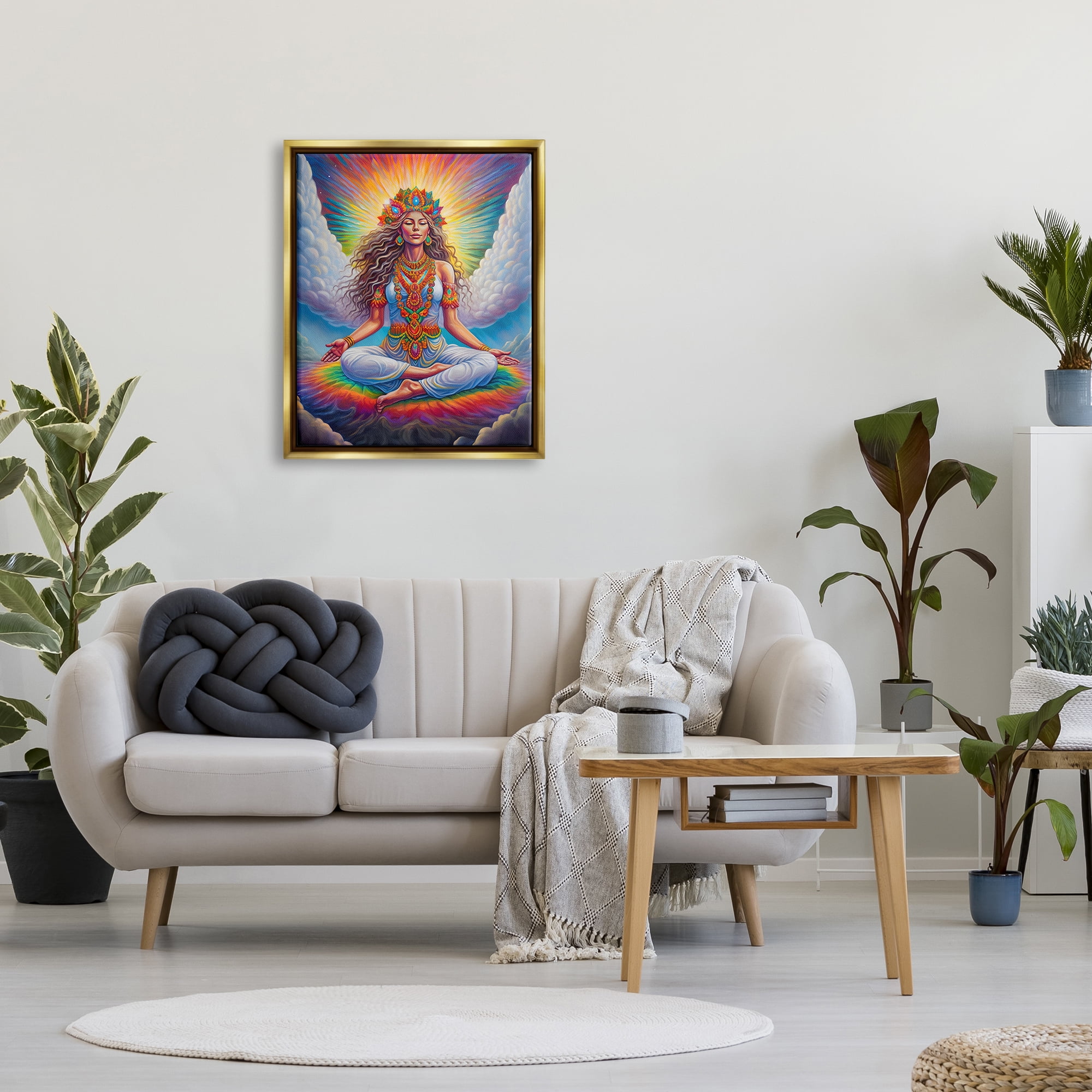 Stupell Industries Meditation Among Clouds Fairy Tales & Fantasy Painting Gold Floater Framed Canvas Art Print Wall Art, 25 x 31