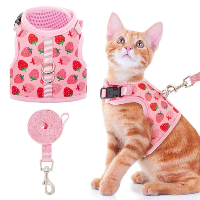 Cute Strawberry Print Princess Cat Kitten Harness and Leash Escape Proof Also for Dog and Rabbit Leash
