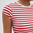thumbnail image 3 of JIANJIA Tshirts For Women Striped Short Sleeve Round Neck Stripe Fitted Ribbed Stretchy Tops T-Shirts Activewear, 3 of 6