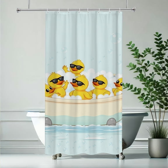 RKSupls Waterproof Shower Curtain, Cool Rubber Ducks Sunglasses Bubble Bath Polyester Shower Curtain with Hooks for Chic Elegant Home Bathtub Bathroom Decor Washable Curtains