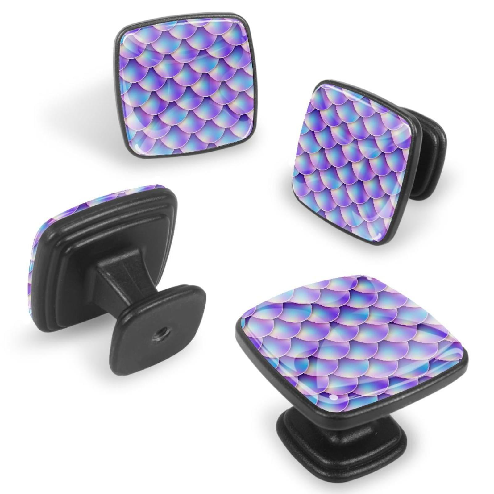 4 Pcs Cabinet Handle Drawer Pulls Mermaid Scale Tail Knobs with Screws Square Furniture Office Cabinet Knob Decoration