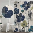 thumbnail image 4 of Navy Blue Green Floral Shower Curtain Set - Standard 72" x 72" Washable Bathtub Curtain with 12 Hooks, Vintage Botanical Leaves Waterproof Fabric Stall Shower Curtains for Bathroom/Bathtub Décor, 4 of 6