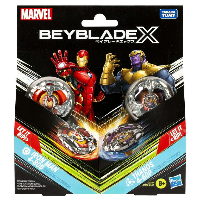 Beyblade X Marvel Collab Iron Man 4-80B vs. Thanos 4-60P