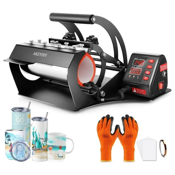 Press, 10-30 OZ Cup Mug Press, Sublimation Straight Skinny Heat Transfer 30 OZ 20 OZ 16 OZ 15 OZ 11 OZ, DIY Presser W/Heat Tape Gloves Sublimation Paper Black Mug Press