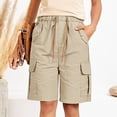 thumbnail image 6 of Satingcolo Shorts for Women Knee Length Casual Wide Leg Drawstring Hiking Work Summer Cargo Shorts with Pockets Athletic Shorts For Women, Size S-2XL, 6 of 7