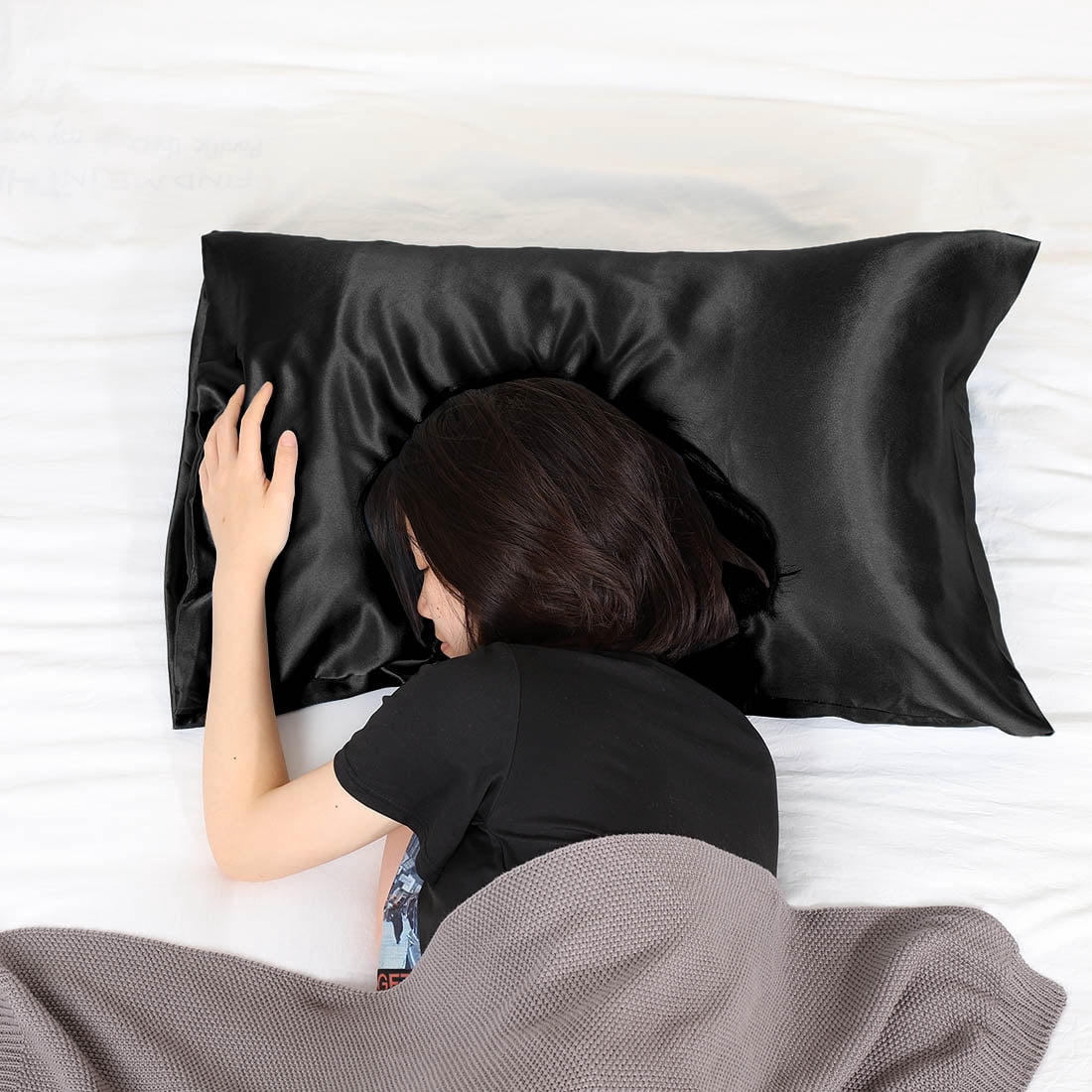 Unique Bargains 4 Pack Satin Pillowcases with Envelope Black Standard