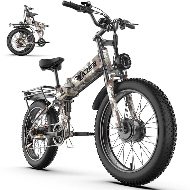 Bicicleta Eléctrica Plegable para Adultos AMYET ARES, Doble Motor 2000W, 52V 20Ah, 24 Pulgadas, Camuflaje