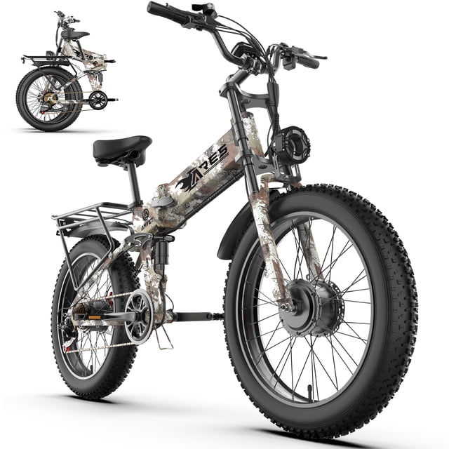 Bicicleta Eléctrica Plegable para Adultos AMYET ARES, Doble Motor 2000W, 52V 20Ah, 24 Pulgadas, Camuflaje