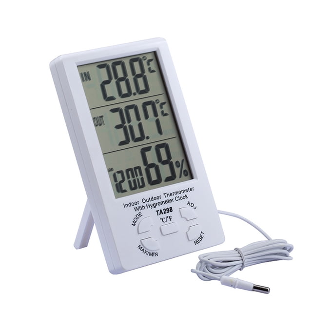 MasteelfCA Indoor Outdoor LCD Digital Solar Temperature Meter Humidity Thermometer Time Clock with Outdoor Temperature Sensor