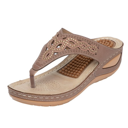 

SEMIMAY Flip Flops Sandals For Women With Arch Support For Comfortable Walk Summer Wedge Sandal Massage Function Platform Shoes Brown