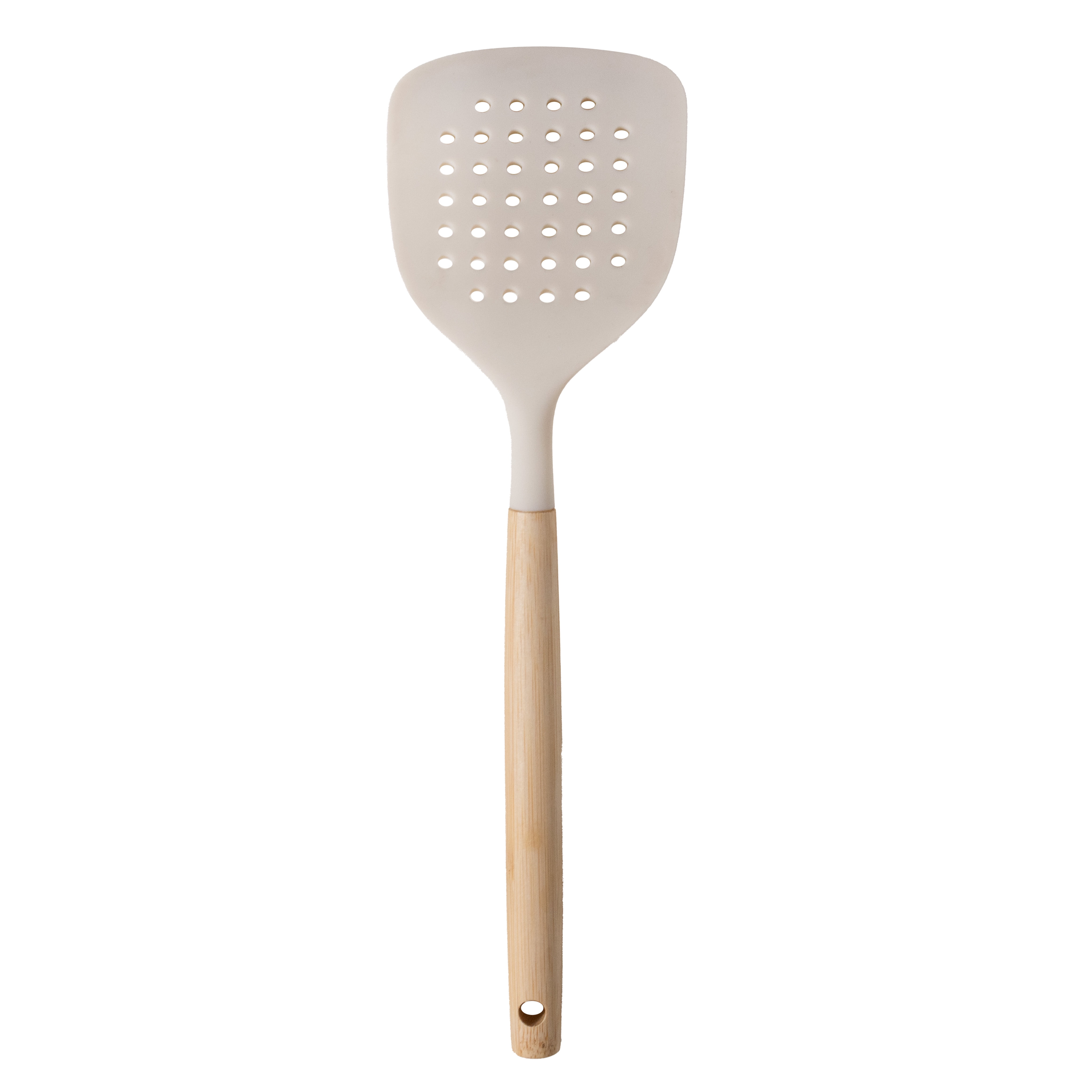 Mainstays 12.8 in Silicone Slotted Kitchen Turner with Bamboo Handle
