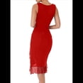 thumbnail image 2 of Vestido Midi Ajustado Fruncido para Mujer, Escote Cuadrado, Sin Mangas, Bajo con Volantes, Vestido de Fiesta para Discoteca, Rojo, Talla L, 2 of 8