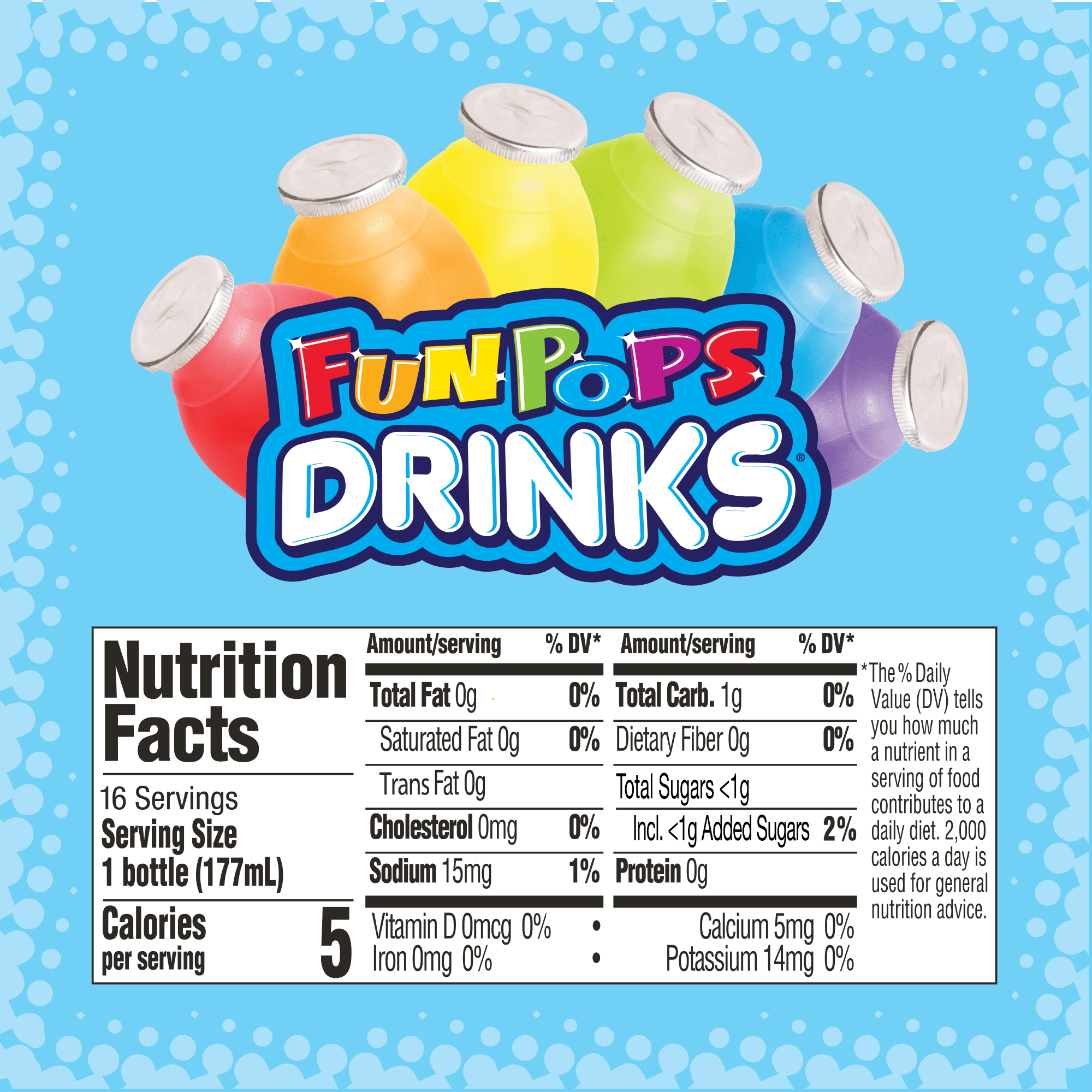 FunPops Kids Ready to Drink Variety Pack, Less than 1 g Sugar, 16 Count, 6 fl oz