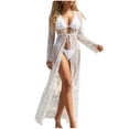 thumbnail image 2 of BLTIBY Womens Long Lace Cover Up Dress Sheer Gown See Through Kimono Robe Swimsuit Cover Ups with Drawstring White XL, 2 of 8