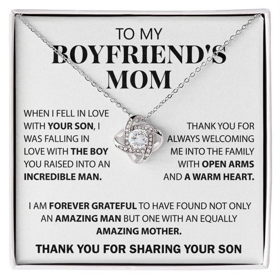 To My Boyfriends Mom Necklace, Mothers Day Gifts For Boyfriend's Mom From Girlfriend, Gift for Boyfriends Mom, Love Knot Necklace with Heart Touching Message Card and Gift Box
