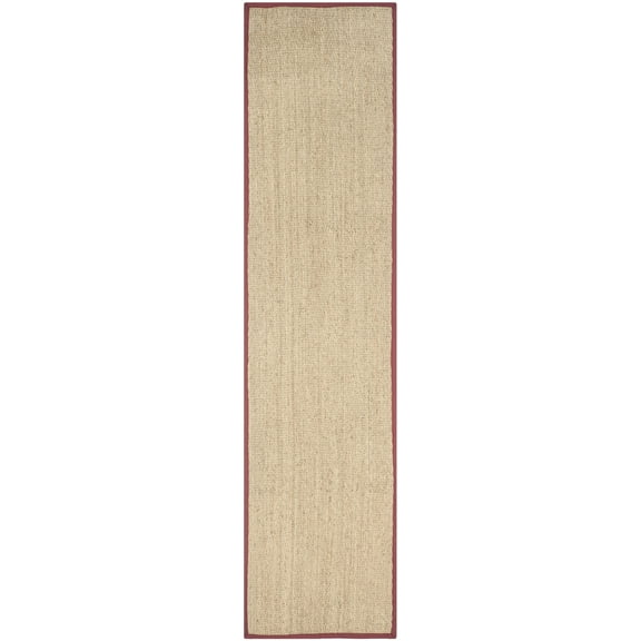 SAFAVIEH Natural Fiber Maisy Solid Runner Rug, Natural/Burgundy Red, 2'6" x 14'