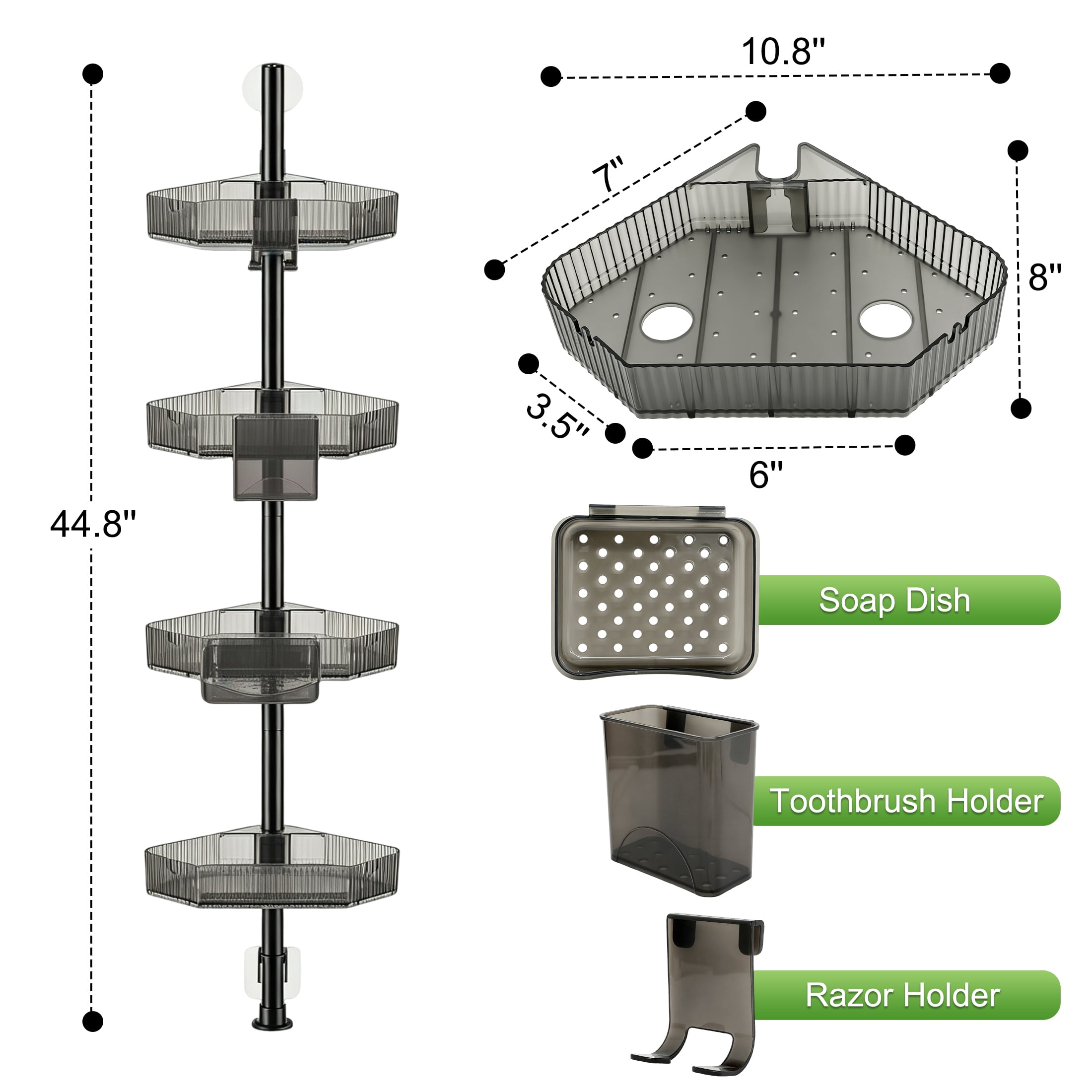 GARITIN 4-Tier Corner Shower Caddy, Bathroom Corner Storage Shelf, Wall Mount Shower Organizer for Shower & Bathtub Corner