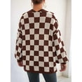 thumbnail image 5 of Women'S Plus Size Checkered Cardigan Top Plaid Print Open Front Loose Sweater Outwear Brown White M, 5 of 9