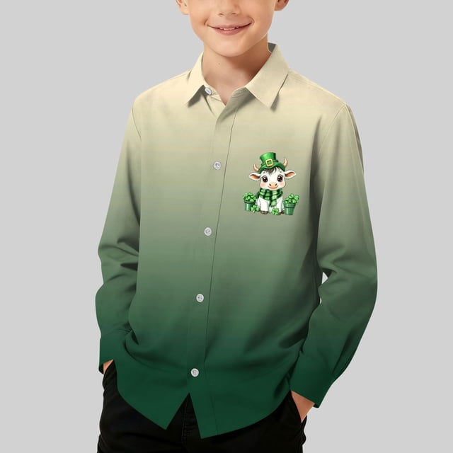 Blusa y camisa de manga larga con cuello vuelto para niños, camisa informal de moda para niños y niñas, camisa de manga larga con estampado del Día de San Patricio, camisa de manga larga con cuello vu