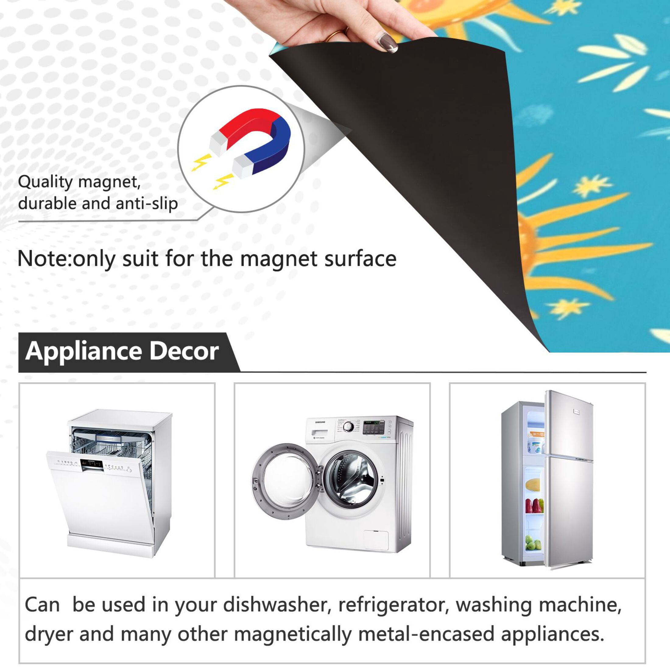 Dishwasher Magnetic Sticker 23x26 Inch Refrigerator Magnetic Sticker Washing Machine Magnetic Sticker Kitchen Panel Magnetic Sticker Home Decor Lovely Smile Sun Seamless