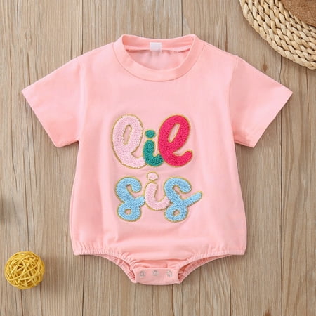 

NASIQXB Girl Leotard Girls 5 Boys Girls Summer Causal Lil Sis Short Sleeve Letter Embroider Romper Bodysuits 18months-baby Girl Clothes Mamas Boy Baby Clothes