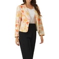 thumbnail image 5 of INSPIRE CHIC Women's Blazer Open Front Wear-to-Work Summer Crop Suit Jacket Beige Orange-Floral S, 5 of 7