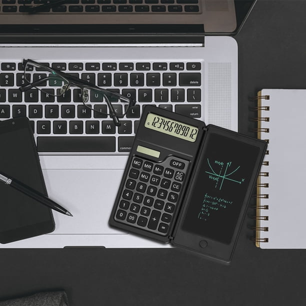 Bloc de notas de calculadora con tableta de escritura LCD de 6 pulgadas, batería solar de doble alimentación