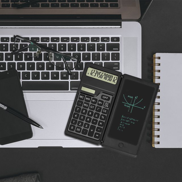 Bloc de notas de calculadora con tableta de escritura LCD de 6 pulgadas, batería solar de doble alimentación