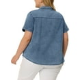 thumbnail image 3 of Agnes Orinda Women's Plus Size Jean Denim Short Sleeve Chest Pocket Button Down Shirts 1X Stone Washed Blue, 3 of 6