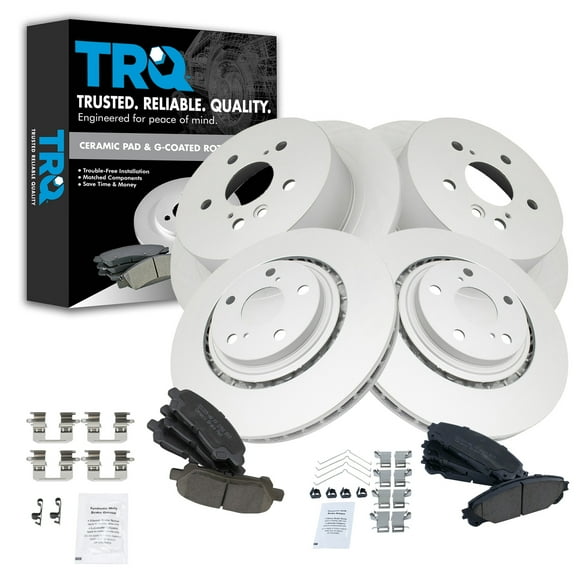 TRQ Front and Rear Brake Pad & Rotor Kit Brake Pads Brake Rotor Ceramic Premium G-Coated Fits Select 2008-2013 Toyota Highlander