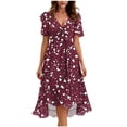 thumbnail image 2 of Smsaxvxz Dresses for Women Fashion Floral Printed V Neck Short Sleeve Bandage Pleated Knee Length Sundress Beach Summer Dresses Purple XL, 2 of 7