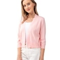 thumbnail image 2 of URBAN DAIZY Women's Classic 3/4 Sleeve Crop Bolero Cardigan Open Front Cropped Shrugs Knit Sweater A09_620 Baby Pink 2XL, 2 of 7