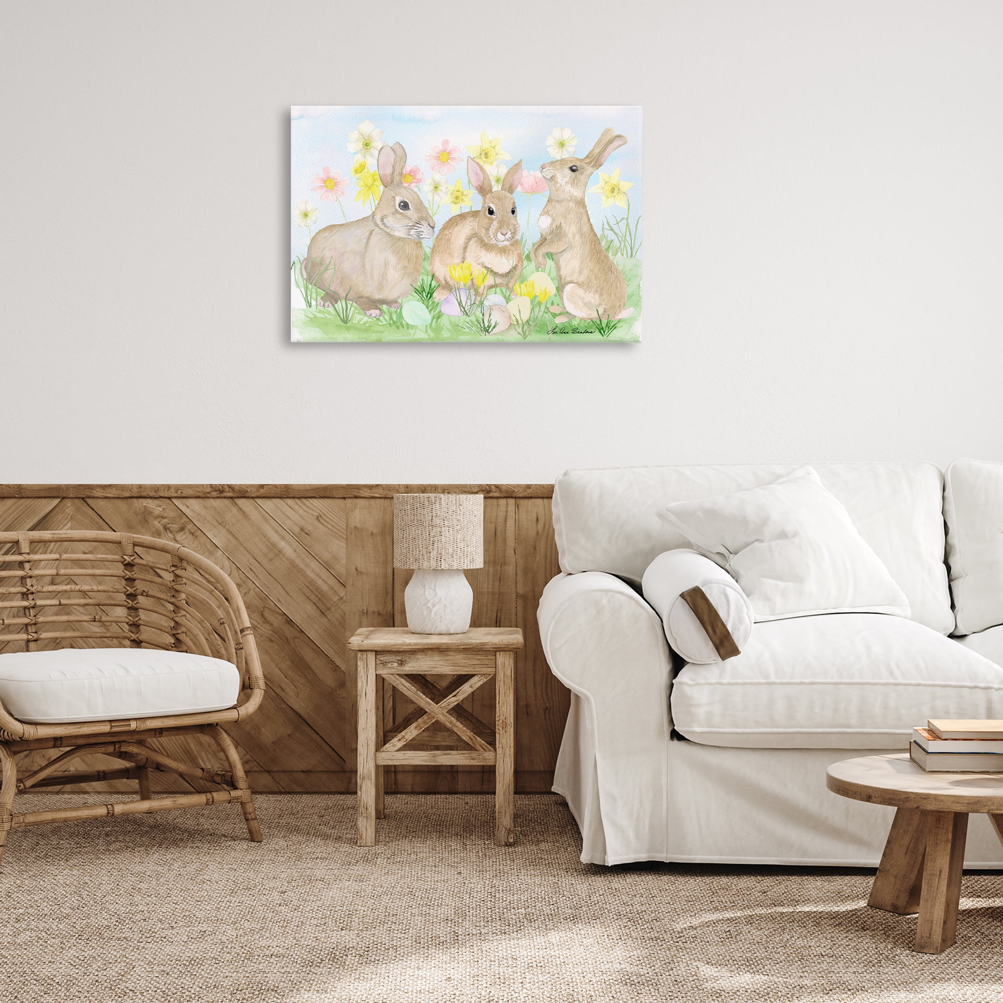 Three Bunnies In The Grass Canvas Wall Art, design by Lee Ann Sanders