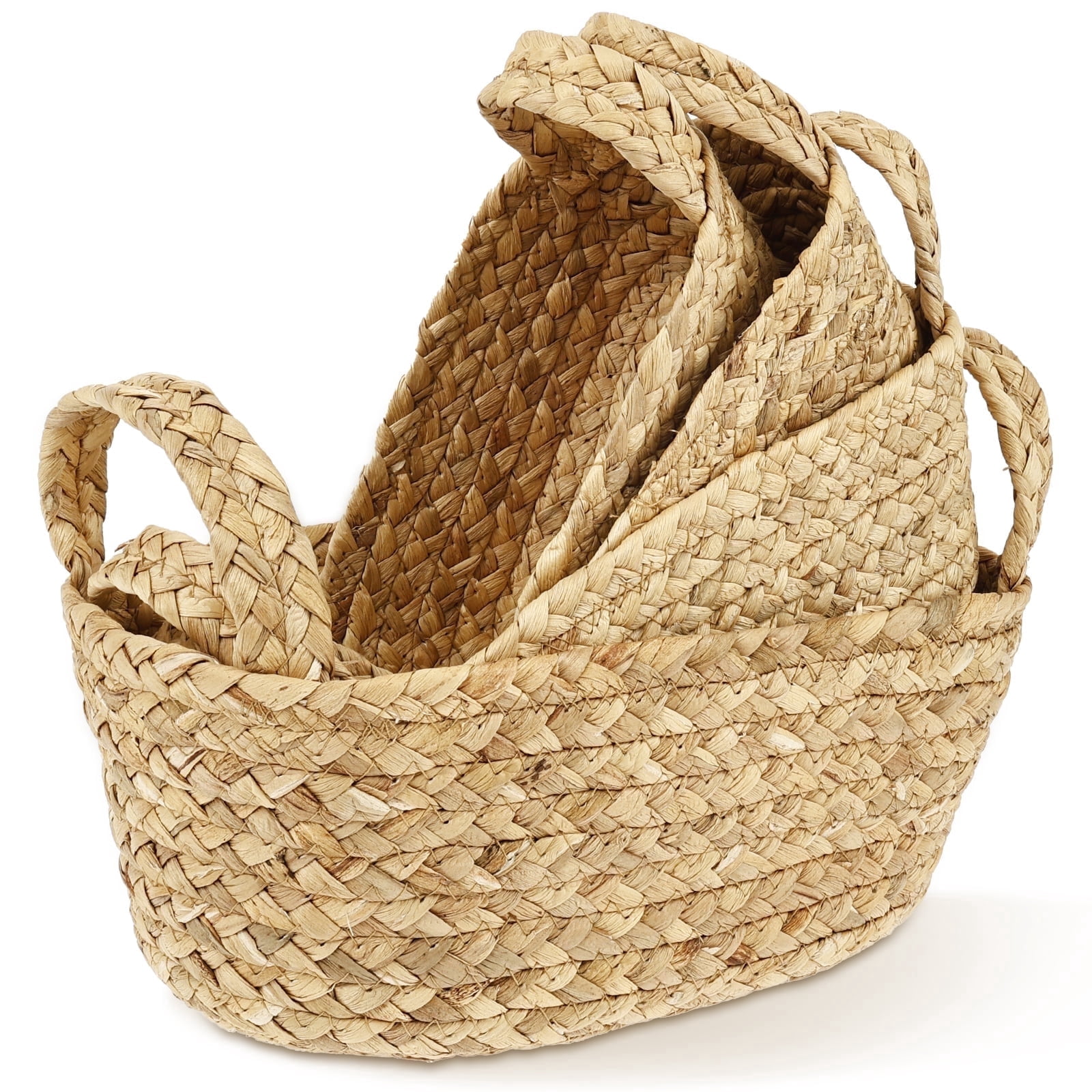 FKSZLL 4Pcs Woven Storage Basket with Handle Decorative Baskets for Shelves Decor Hemp Rope Storage Baskets Bin for Organizing Fruit Vegetable Snacks
