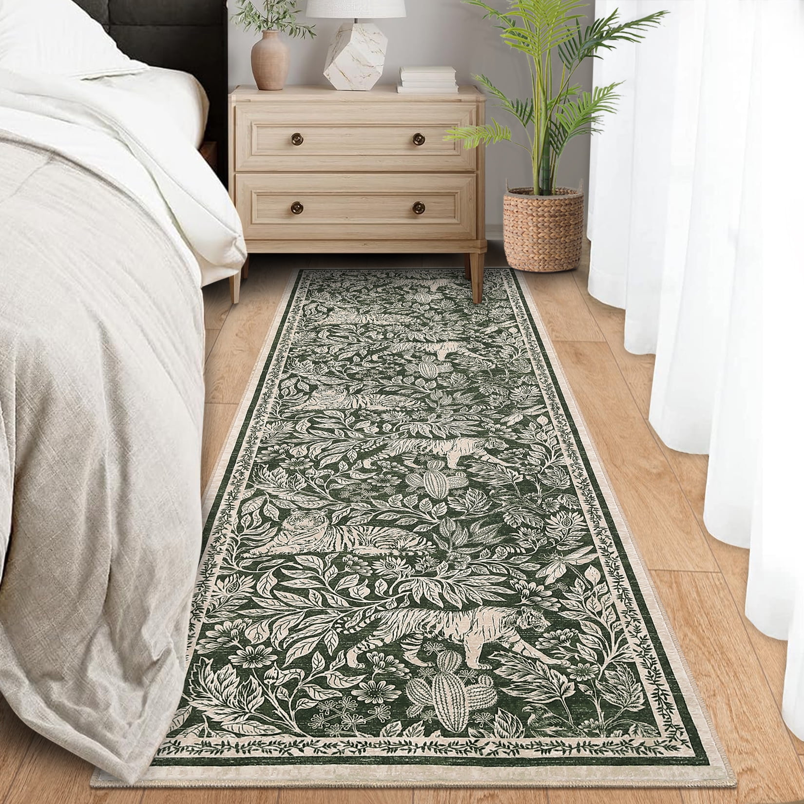 Garvee 2'x6' Print Runner Rug, Modern Washable Living Room Rug, Non Slip Non-Shedding Botanical Floor Carpet, Soft Stain Resistant Indoor Rug for Bedroom Hallway Kitchen,Green