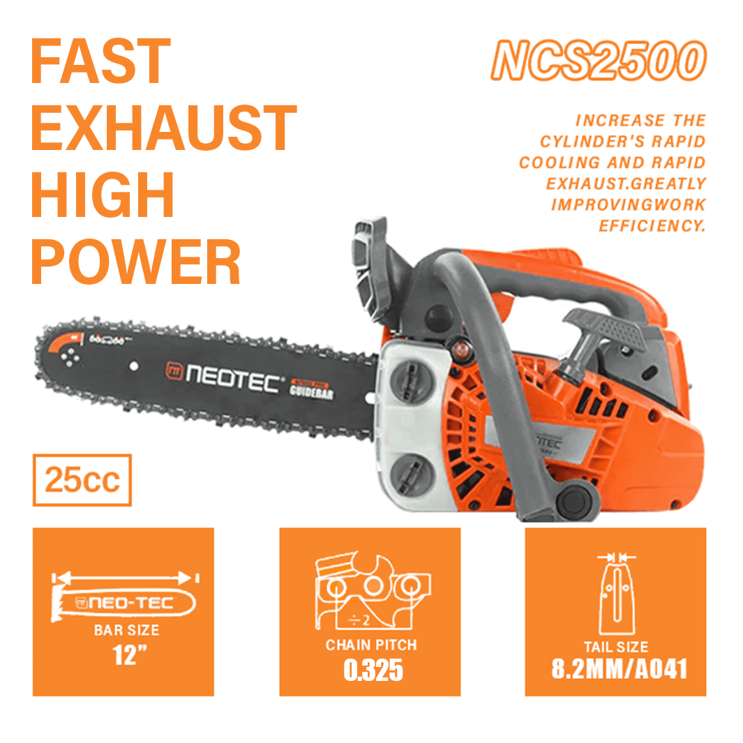 Neotec 25.4cc Gas Top Handle Chainsaw with 12'' Guide Bar and