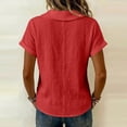 thumbnail image 4 of Linen Tops for Women Shawl Collar V Neck Short Sleeve Gauze Shirts Summer Lightweight Dressy Casual Blouses Red XXL, 4 of 6