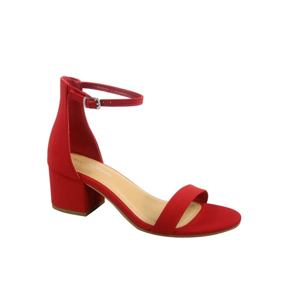 Women's Weekend Low Chunky Block Heel Open Toe Ankle Strap Dress Sandal Shoes Red 7.5