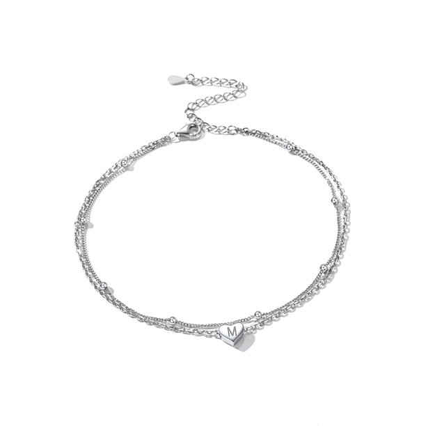 ChicSilver Womens Initial Anklet 925 Sterling Silver Layered