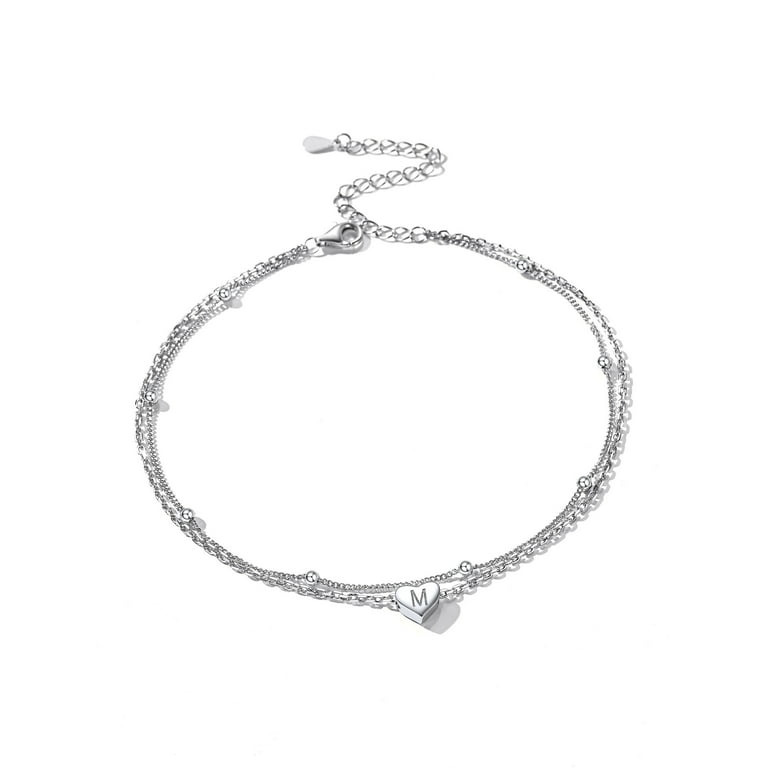 ChicSilver Womens Initial Anklet 925 Sterling Silver Layered