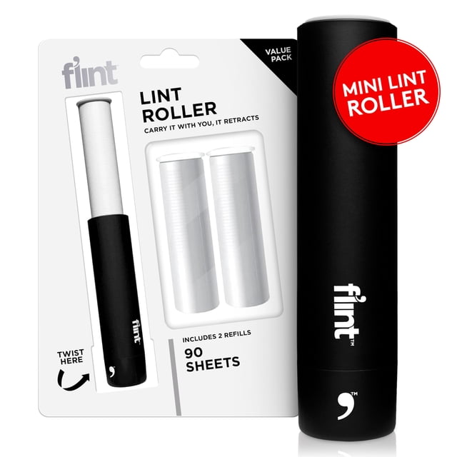 Lint Roller Flint Classic negro retráctil con 90 hojas
